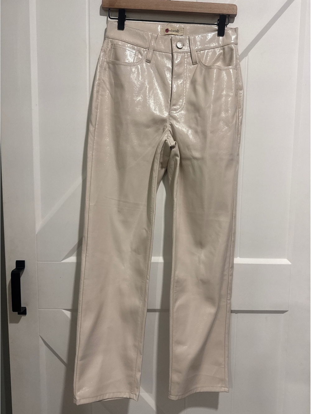 Madewell The Perfect Vintage Straight Jean in Cream Faux Leather, Size 24